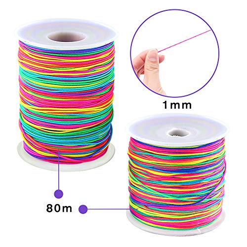 VGOODALL 80M Colorful Elastic Cord Beading Cord Stretchy String and 80M Colorful Bracelet String Nylon Rope for Bracelets, Necklace, Jewelry Making and Crafts,1MM