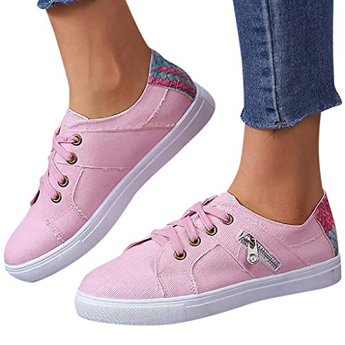 POPNINGKS Athletic Running Walking Shoes for Women Loafers Slip On Flats Espadrilles Shoes Tennis Trainer Sneakers Size 5-9 Pink - Thumbnail 3