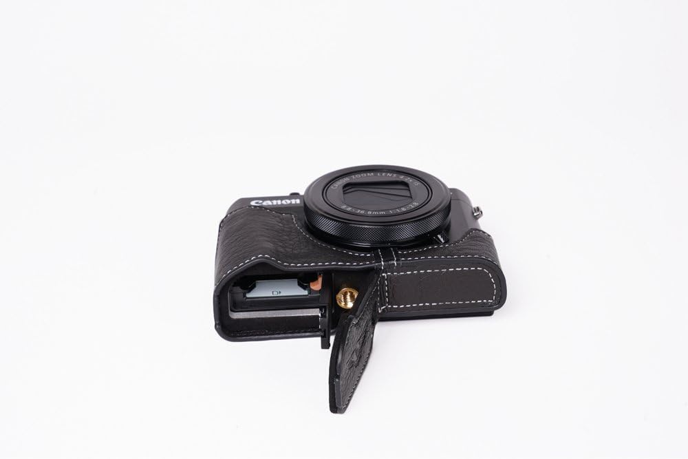 Bolinus Handmade Genuine Real Leather Half Camera Case Bag Cover For Canon Powershot G7 X Mark Ii G7x Mark 2 With Bottom Opening Version G7x Mark Ii Case Coffee Accessories Supplies