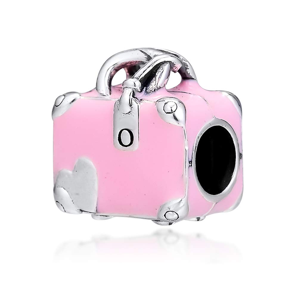 PANDOCCI 2019 Summer Pink Travel Bag Bead 925 Silver DIY Fits for Original Pandora Bracelets Charm Fashion Jewelry