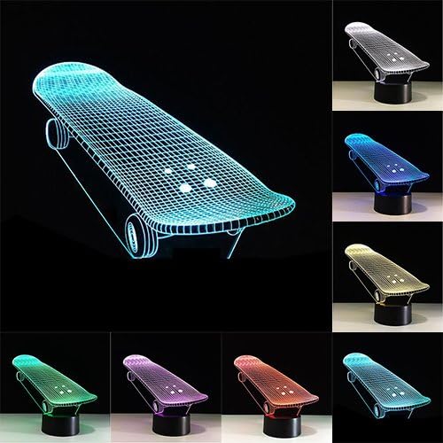 RUMOCOVO® Novelty Creative 3D illusion Skateboard LED Night Lights Discoloration Colorful Atmosphere Child Baby Bedroom Gift Lamp Lighting