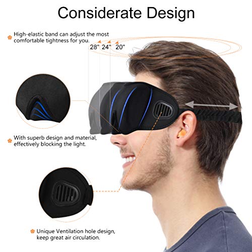 PRETTY SEE Sleep Mask 3D Blindfold Eye Mask for Women and Men Sleeping mask with Noise-Proof Earplugs and Storage Bag, Suitable for Travel, Nap and Deep Sleep, Black