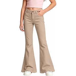 Girls Flare Pants High Waist Slim Fit School Uniform Y2K Bell Bottoms | Back to School Trousers with Pockets