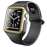 Clayco Apple Watch Band 42 mm, [Hera Series] Ultra Slim Protective Shock Resistant Bumper Case with Strap Bands for 42mm Apple Watch Series 3 2017/Series 2/Series 1 (Black/Gold)