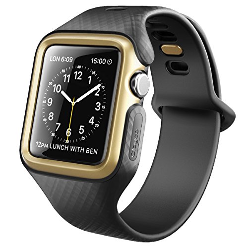 Clayco Apple Watch Band 42 mm, [Hera Series] Ultra Slim Protective Shock Resistant Bumper Case with Strap Bands for 42mm Apple Watch Series 3 2017/Series 2/Series 1 (Black/Gold)