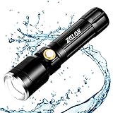 Zglon 1000 Lumen Tactical LED Handheld Flashlights Rechargeable Super Bright High Powered Waterproof Torch with 18650 Battery and Adjustable Zoomable 5 Light Modes