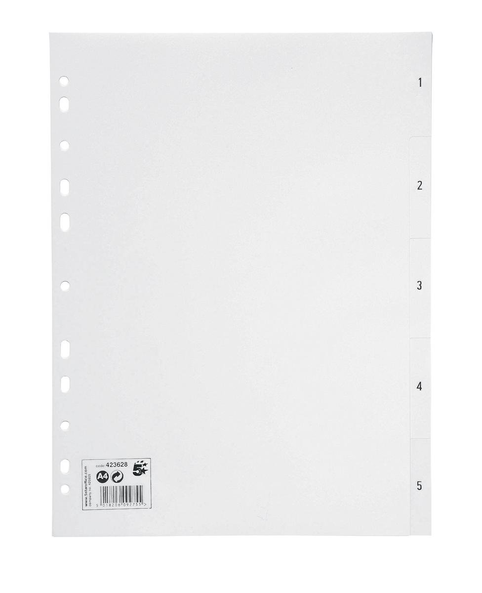 5 Star Index Multipunched 120 micron Polypropylene 1-5 A4 White