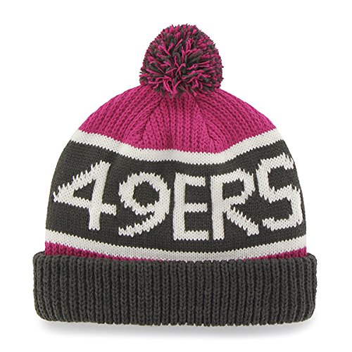 47 Brand Magenta/Pink "Calgary" Beanie Hat with Pom - NFL BCA Cuffed Winter Knit Toque Cap (San Francicso 49ers)