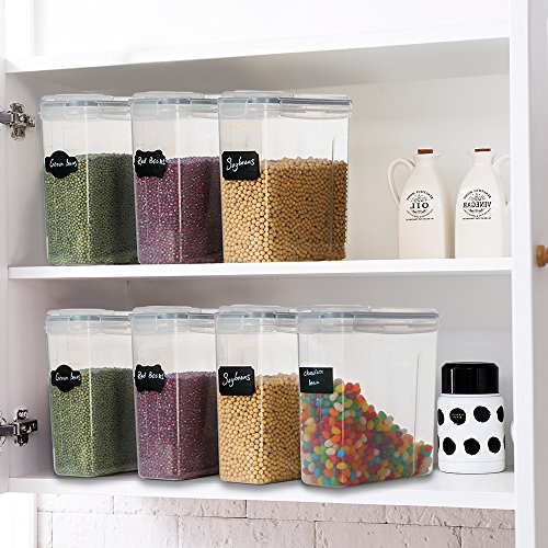 Larger 4L/135.2OZ Airtight Food Storage Containers-4 Pack, Mokaloo Leakproof Seal Lids Large Food Storage Containers in Bpa-Free Plastic, Suitable for Cereal, Flour, Sugar & More -With 16 pcs Chalkboa
