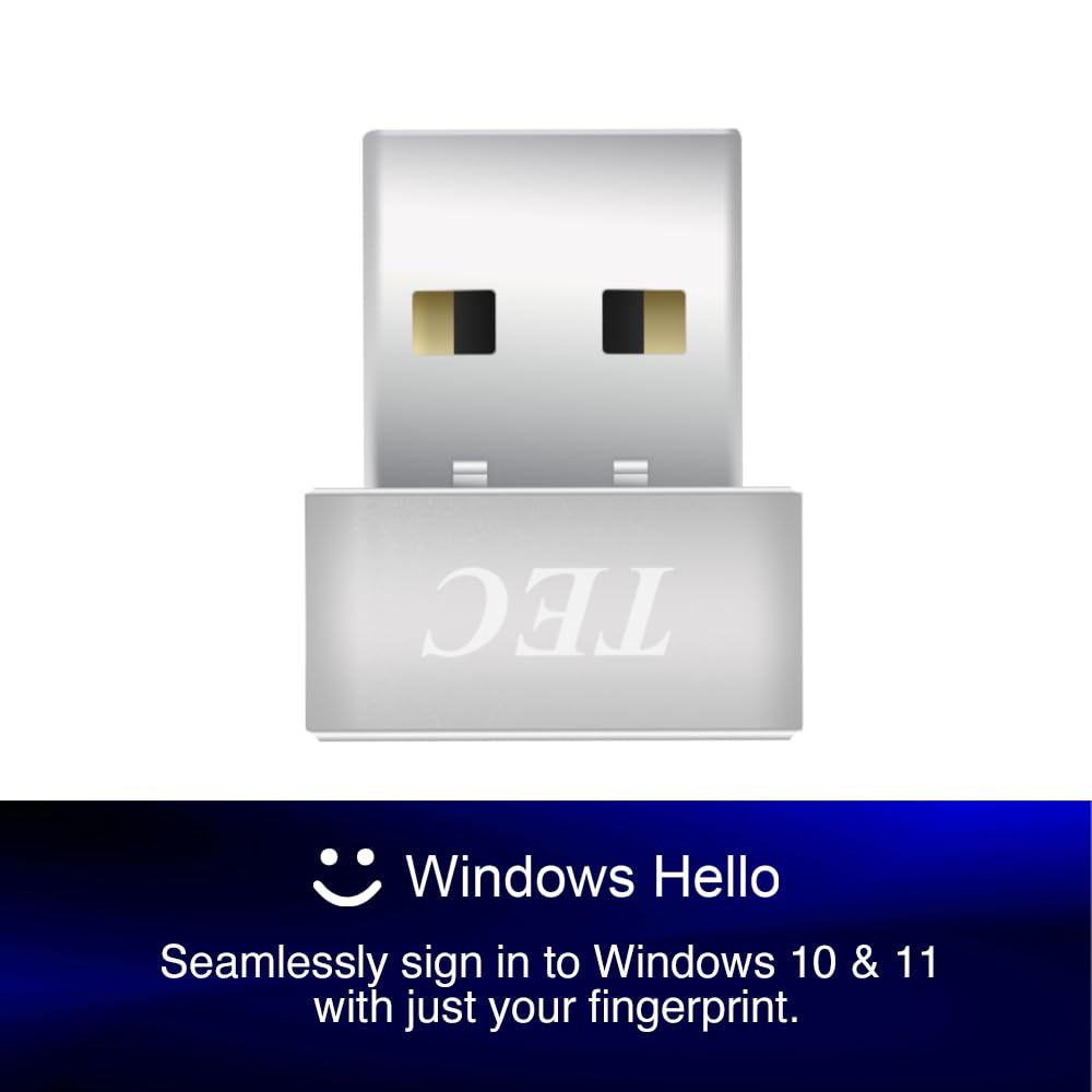TEC SecureTouch TE-FPA3-MC USB Fingerprint Reader – Windows Hello Compatible, Match-On-Chip Authentication, AES256 Encryption, Compact & Portable