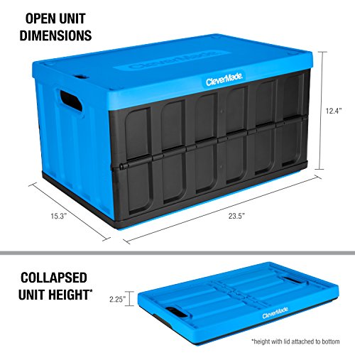CleverMade 62L Collapsible Storage Bins with Lids - Folding Plastic Stackable Utility Crates, Solid Wall CleverCrates, 3… - Image 3