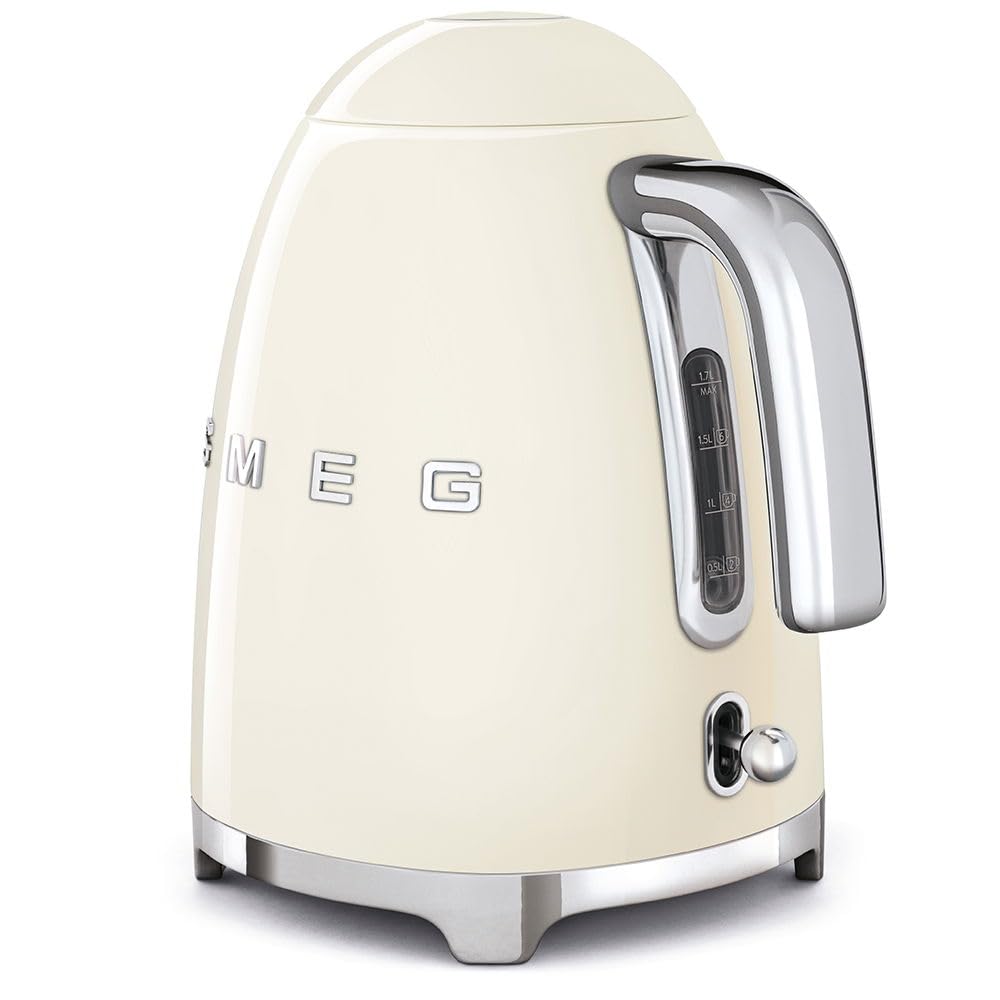 SMEG KLF03CRUS - Hervidor de agua eléctrico estilo retro de los años 50, 7 tazas, con apagado automático, base extraíble e indicador de agua, color crema