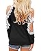 StyleDome Women's Off Shoulder Blouse Shirts Crechet Lace Long Sleeve Casual Round Neck Tee Tops Black L