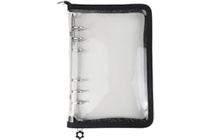 MOGOOSTRY A6 Binder Cover Refillable 6 Ring Notebook Binder Clear Soft PVC Zipper Binders Folder for 6 Hole Filler Paper Personal File Organizer Planner(Black Zipper Closure)