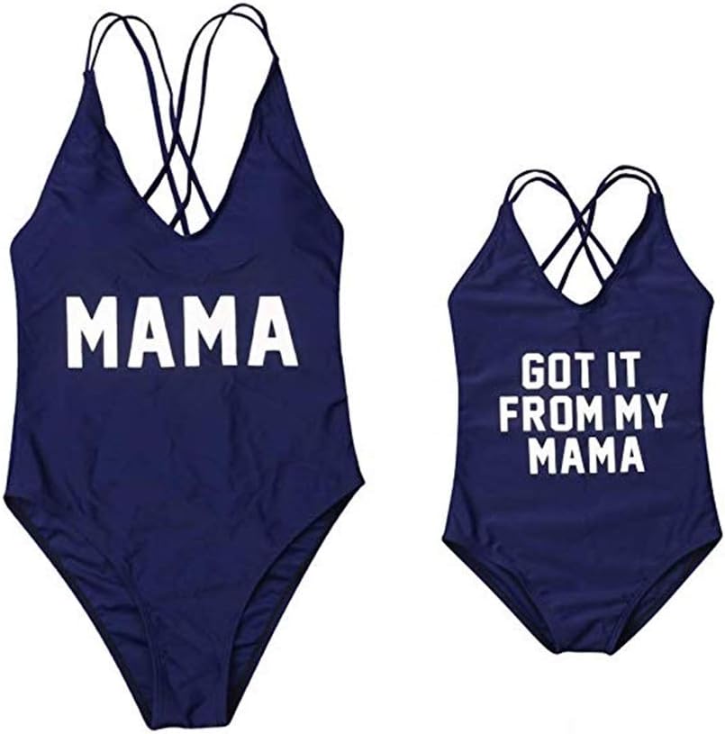 Mommy and Me Swimsuit Family Matching Baby Girls Women Letter Print One Piece Swimwear Bathing Suit
