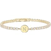 Gold Bracelets for Women Mothers Day Gifts 14K Gold Plated 3mm Cubic Zirconia Classic Tennis Bracelet Dainty Initial Bracelet Letter A-Z Charm for Women Trendy Jewelry Gifts