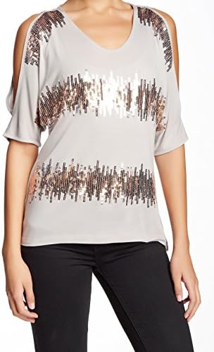 Dantelle Pebble Womens Small Sequin Cold-Shoulder Blouse Gray S