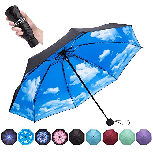 Goothdurs Travel Mini Umbrella - Compact Small Sun & Rain Windproof Umbrellas for Women Men with 95% Anti-UV Portable Lightweight Outdoor Parasol
