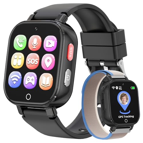 4G Children's Smartwatch with Video Call, GPS, SOS, Voice Chat, IP68 Waterproof, School Mode, Pedometer, Alarm Clock, Educational Games, Children's Watch Gift for Boys and Girls 4-12 Years (Black-8A)