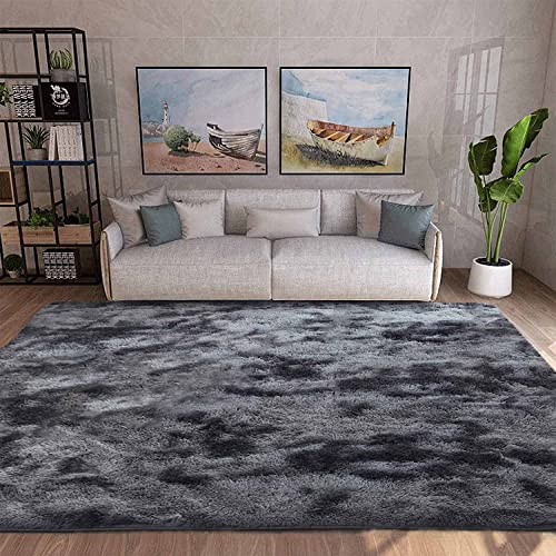 ASIinnsy Area Rugs Soft Fluffy Carpets For Living room Shaggy Rug Modern Area Rug For Bedroom Anti-Slip Rugs For Kids Room Indoor Home Decorative Carpet (Black Grey, 200 x 300cm)