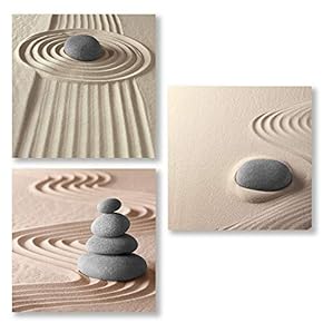 3 Panel Canvas Wall Art Stones in The Sand Pictures Home Wall Decorations for Bedroom Living Room Paintings Canvas Prints Framed - 12"x12"x3 Panels