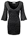 Doublju Bell Sleeve Deep V-Neck Marled Tunic Sweater Dress (Made In USA / Plus size available)