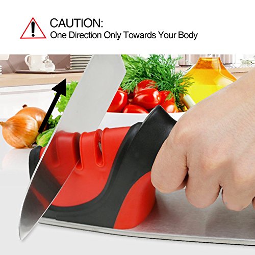 Heavy-Duty Kitchen Knife Sharpener - GUYUCOM - 3 Stage Sharpening System with Humanized Design of Handle Non Slip Base For Household Kitchen, Restaurant, Suitable for Various Cutlery - Thumbnail 5