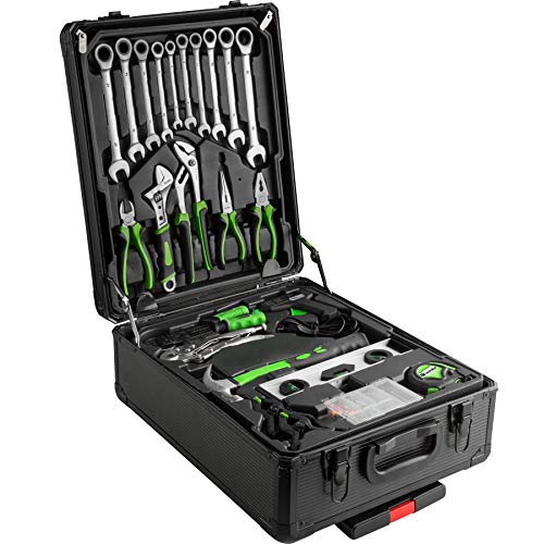 TecTake 899 teiliger Alu Werkzeugkoffer Trolley mit Werkzeug gefüllt, 4 Ebenen, Teleskopgriff, schwarz – Bild 8