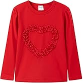 Noomelfish Girls Ruffle Heart T-Shirts Cute Long Sleeve Tee Tops (4-12 Years)
