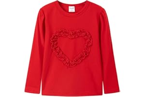 Noomelfish Girls Ruffle Heart T-Shirts Cute Long Sleeve Tee Tops (4-12 Years)