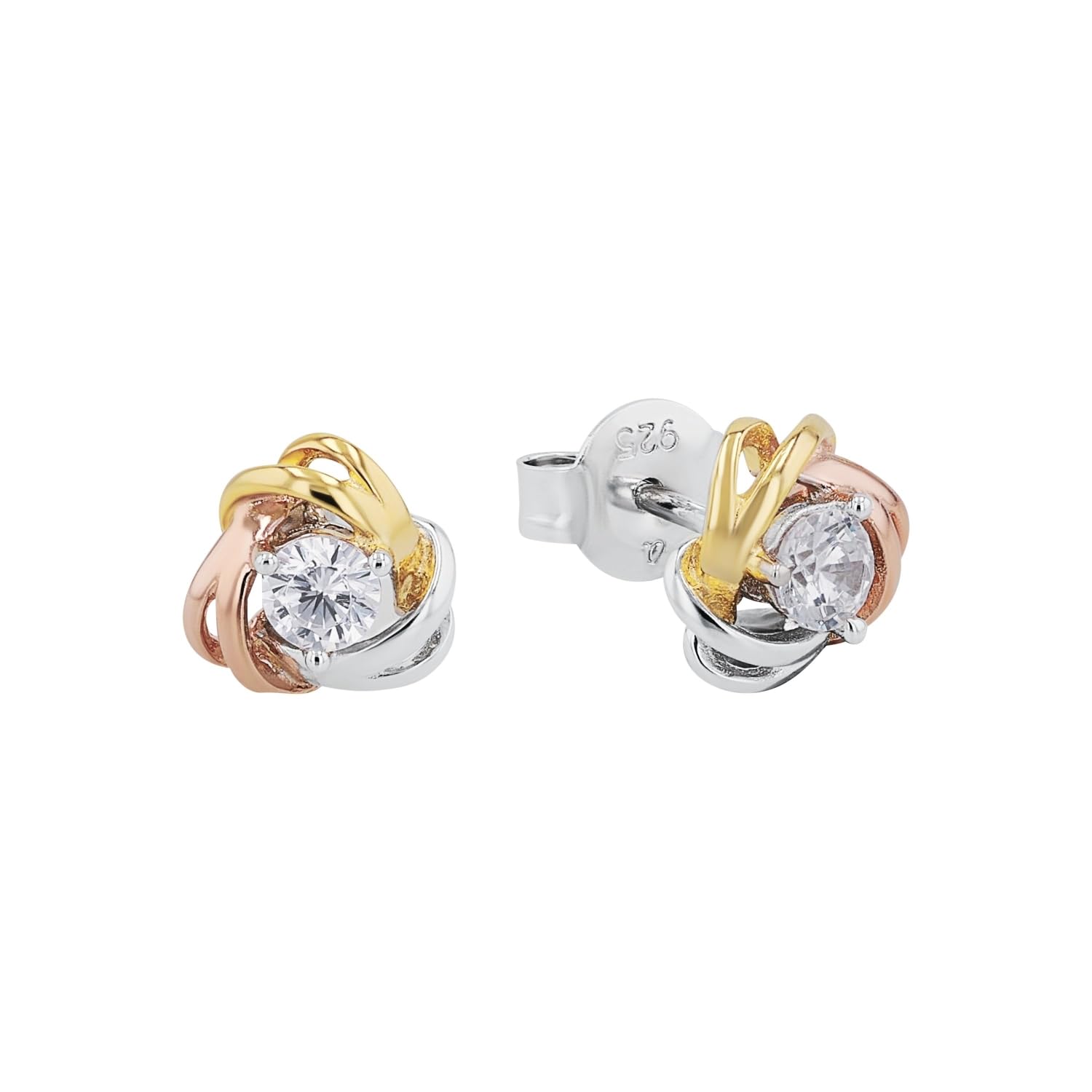 Amor stud earrings 925 sterling silver ladies earrings, with cubic zirconia synth, 0.8 cm, tricolor, knot, Comes in jewelry gift box, 9618545 — image 1