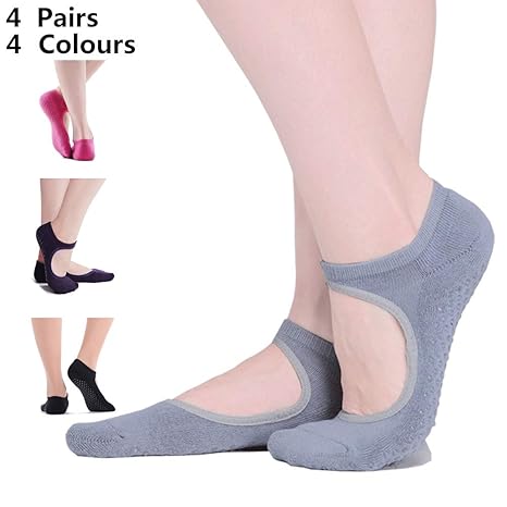 cholinchin 4 Paar Yoga Socken Damen Anti Rutsch Rutschefeste Yoga-/Stangen-Baumwollsocken Frau für Sport Pilates, Ballett und