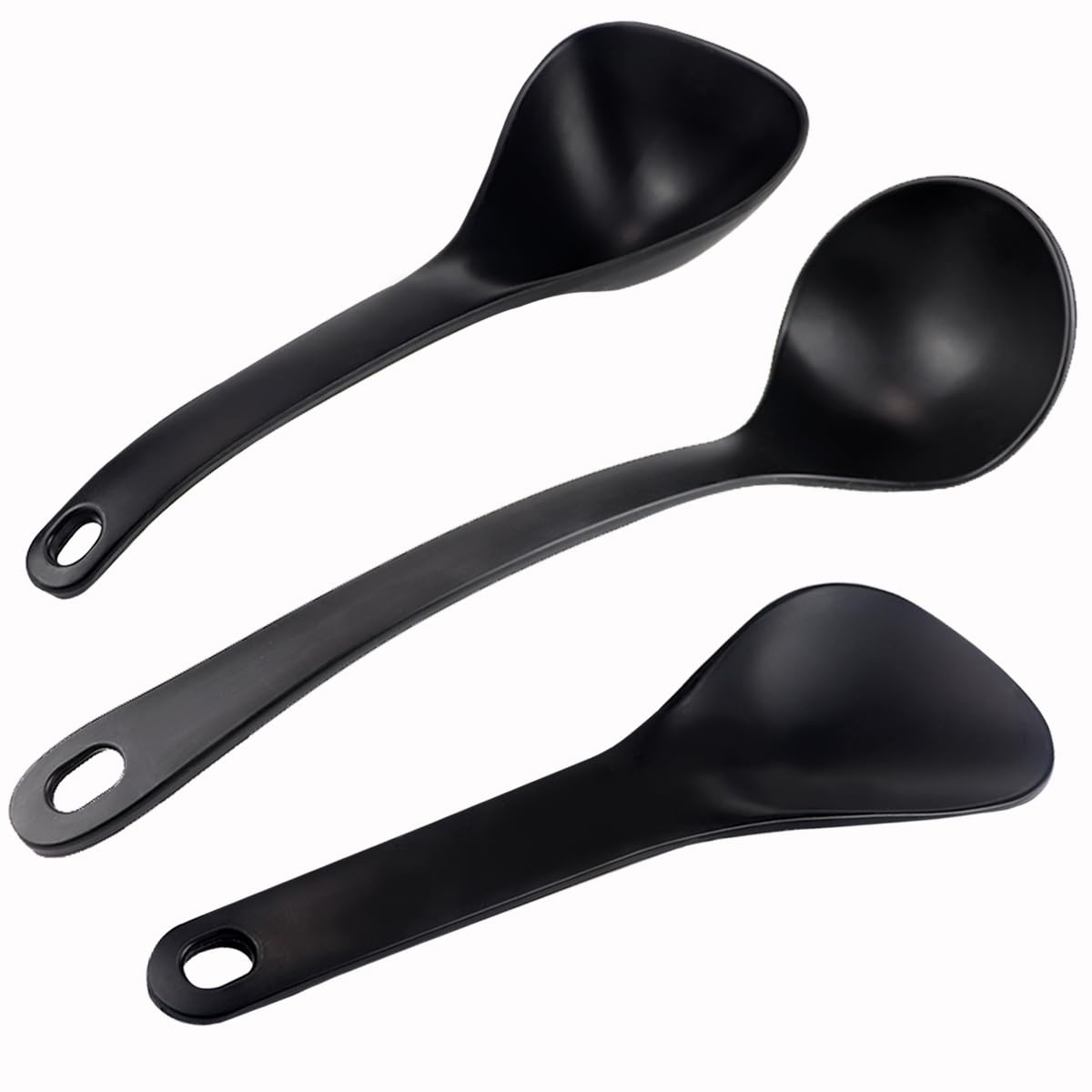 DOERDO 3Pcs Rice Paddle Spoon Soup Spoon Non Stick Rice Scooper Cooking spoon for Rice Soup Potato, Black