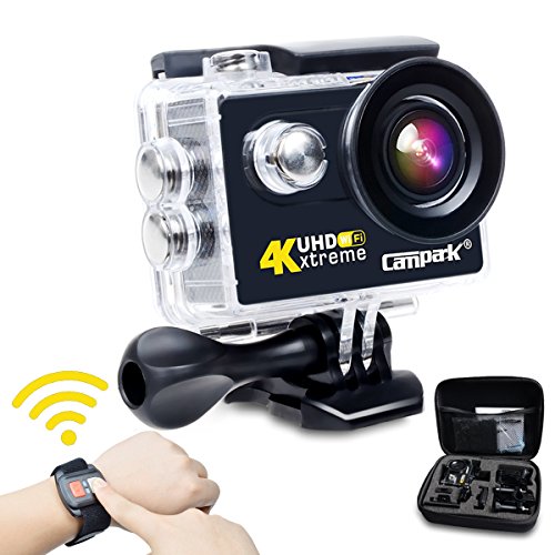 Campark ACT73R 4K Sports Action Camera WiFi Waterproof Camera RF Wrist Remote Control,Time Lapse,Burst Photo,Independent Apps for iOS and Android, 2pcs Batteries Included