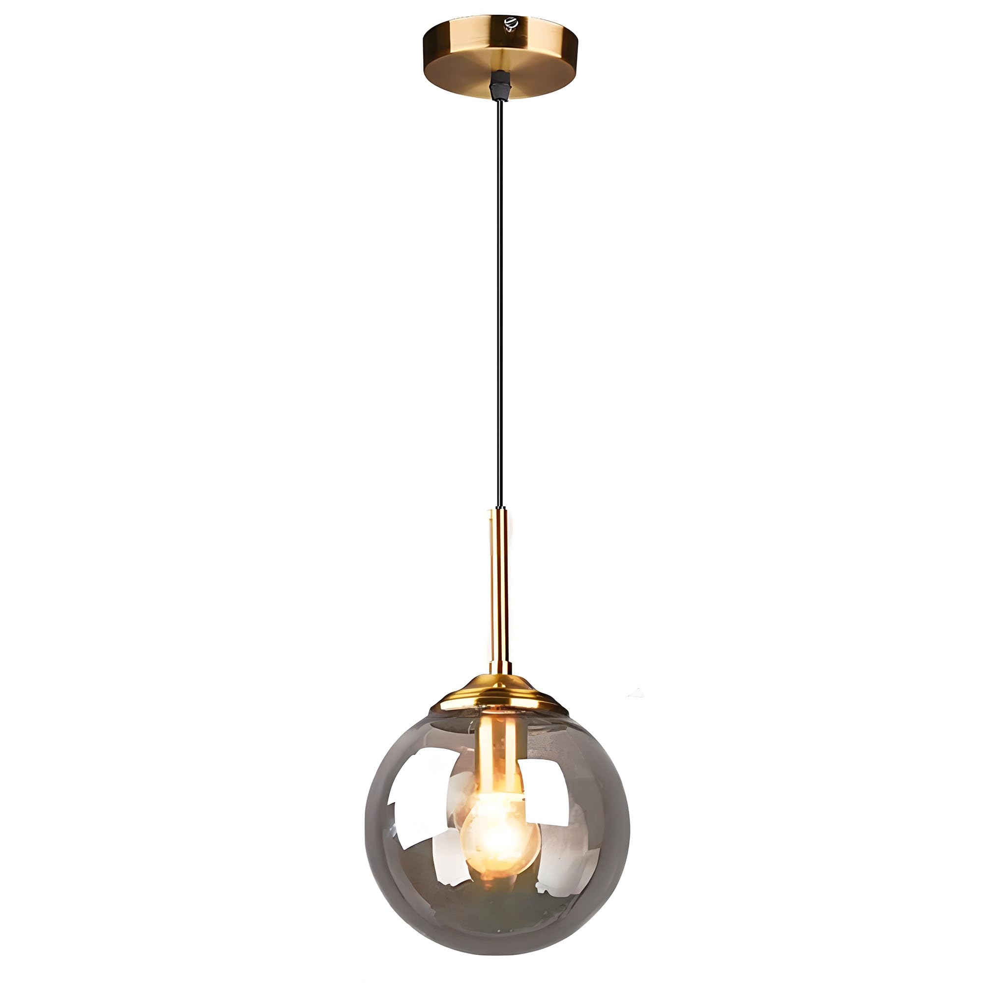 HJXDtech Industrial Vintage Glass Globe Ceiling Pendant Light with Brass Finish,E27 Hanging Lamp for Kitchen, Dining Room & Living Room - Grey, 1-Light