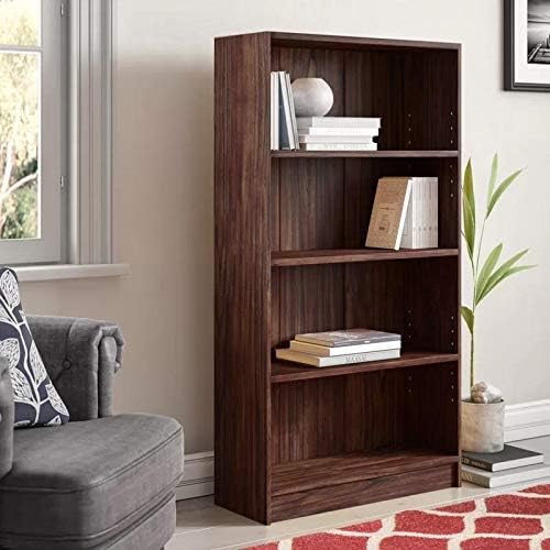Timber Art Design Walnut 4 Tier Tall Bookcase Freestanding Storage Unit Living Room Office Bedroom