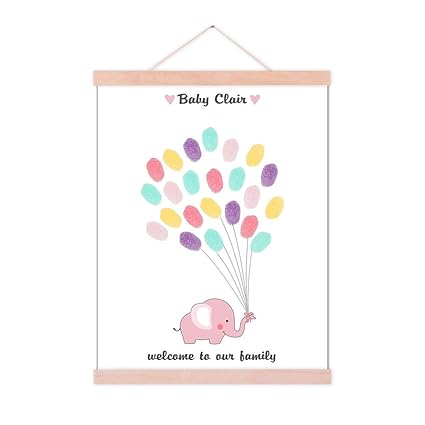 Pink Elephant Baby Shower Guest Book Alternative Customized Party Decorations Fingerprint Signature Sign In Book With Wood Hanger For Girls Communion