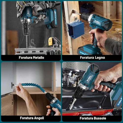 Sundpey Complete Tool Box 255 Pieces with Drill Driver Battery 21 V, Cordless Screwdriver Set Work Tools with Drawer for Home and Car Repair for DIY