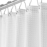 Creative Scents White Fabric Shower Curtain for Bathroom - Spa, Hotel Luxury, Waffle Weave Square Design, Water Repellent, 72" x 72" for Decorative Bathroom Curtains