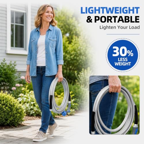 SPECILITE 50ft 304 Stainless Steel Metal Garden Hose with Blue Nozzle photo 10