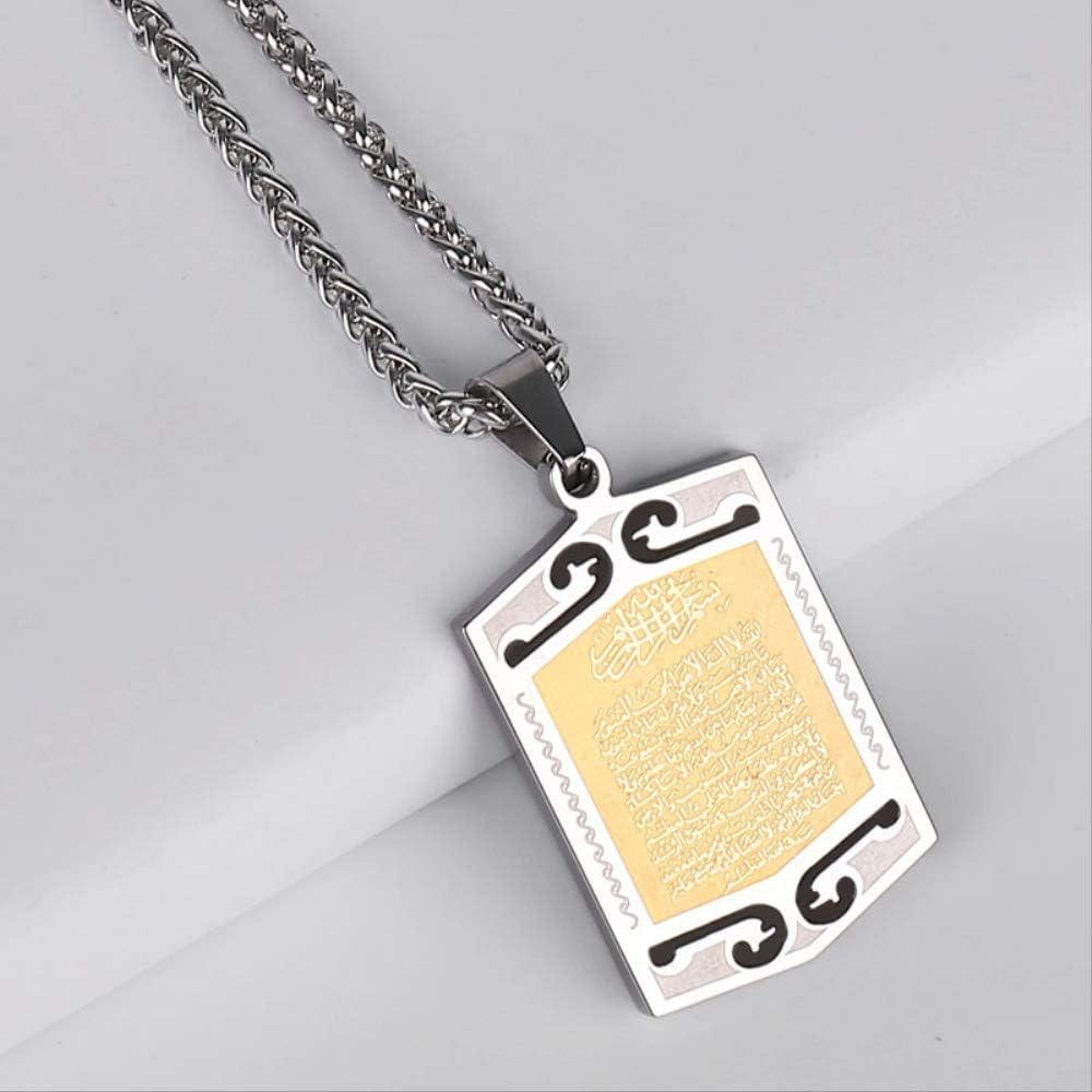 VAWAA Muslim Allah Ayat Al-kursi Islam Stainless Steel Pendant Necklace with The Chain 60 cm