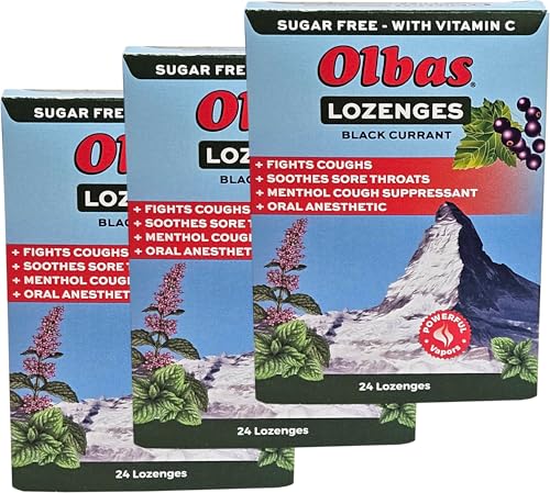 Olbas Maximum Strength Sugar Free Lozenges, Black Currant Flavor 24 ea (Pack of 3)
