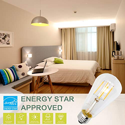 Mastery Mart Vintage LED Light Bulb, Clear Glass ST21 Antique Edison Bulb, Dimmable 5.5W (60W Equivalent), 500LM 2700K Soft White, E26 Base Decorative Filament Bulbs, UL and Energy Star, 10 Pack - Thumbnail 6