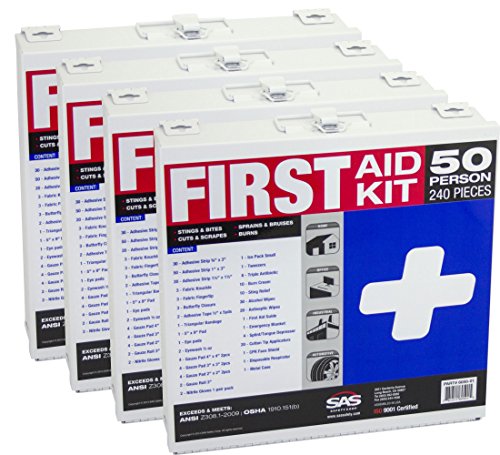 (4 Pack) SAS Safety 6050-01 50-Person First-Aid Kit, Metal Boxes