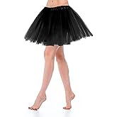 1 Pack Adult Tulle Tutu Skirt 1950s Vintage Tulle Bubble Tutu Skirt Prom Party Skirt Elastic 3 Layer for Women and Teens (Black)