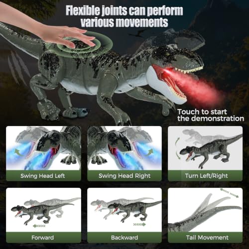 Remote Control Dinosaur Toy with Spraying, Roaring and Walking | Roaring and Walking, T-Rex Dinosaur Toys Gift for Kids 3 4 5 6 7 8 9 10 (Grey, 54CM)