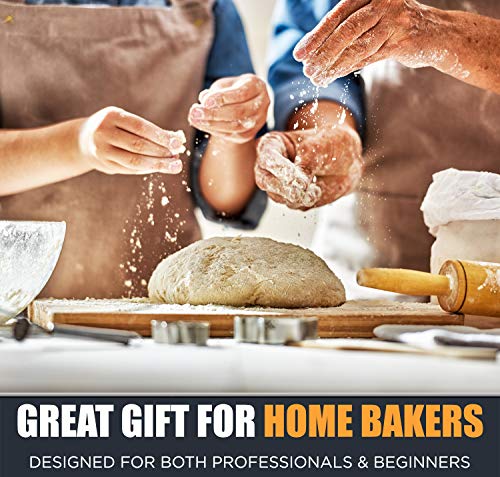 Chefast Banneton Proofing Basket Set: Combo Kit of 9.5" Natural Rattan Basket with Brotform Cloth Liner, 8 Bread Stencils and Bowl/Dough Scraper + Instructions - Make Perfectly Round Sourdough Boules