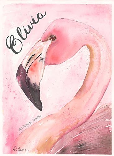 Tropical Wall Art Pink Coral Flamingo Watercolor Print, Personalized, 5x7 to 24x36"