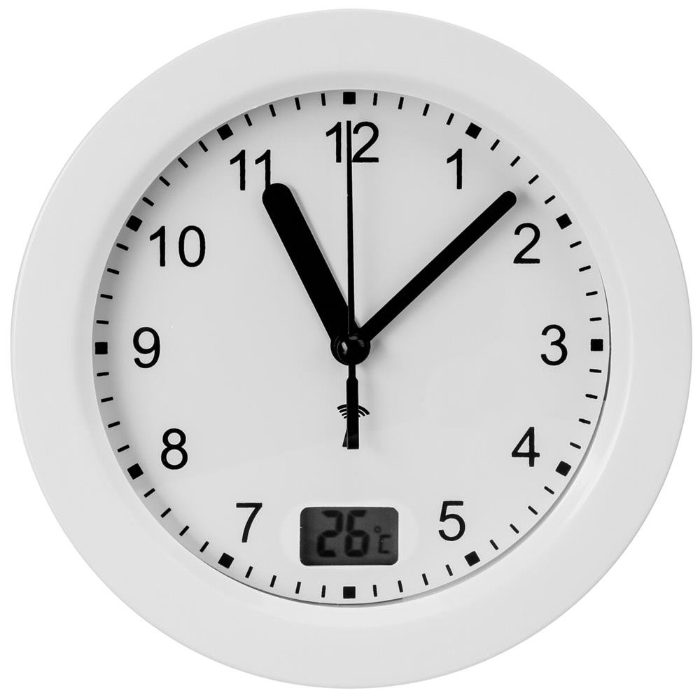 TFA Dostmann 60.3501 Analogue Splash-Proof Wireless Bathroom Clock with Temperature Display (White)