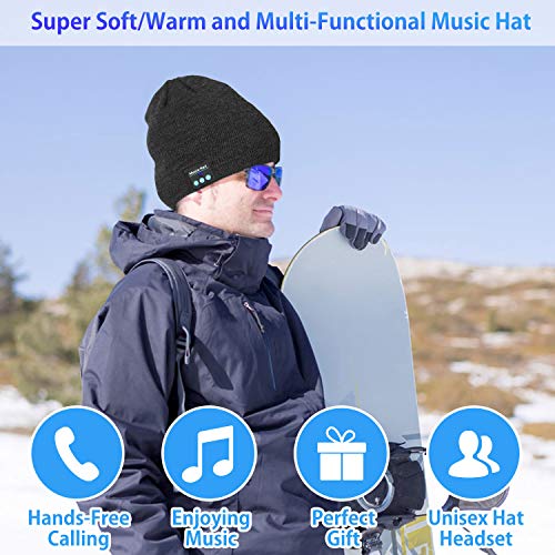 Miserwe Wireless Beanie Hat V5.0 Unisex Wireless Hat Headphones Winter Outdoor Sport Knit Cap with Wireless Stereo Headphone Headset Mic Hands Free Compatible with iPhone Android (Black) - Thumbnail 2